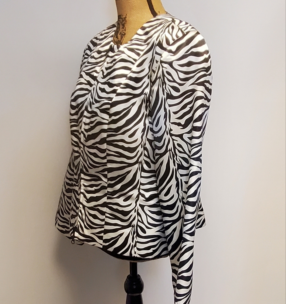 Vintage Parche Pairs Zebra Satin Zipper Blazer Jacket Size 14 Made in the USA - Picture 7 of 11